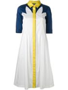 Jil Sander Navy Contrast Panel Pleated Dress