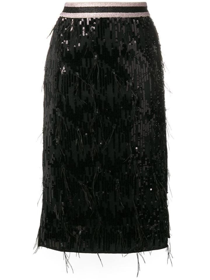 Luisa Cerano Sequin And Fringe Detail Skirt - Black