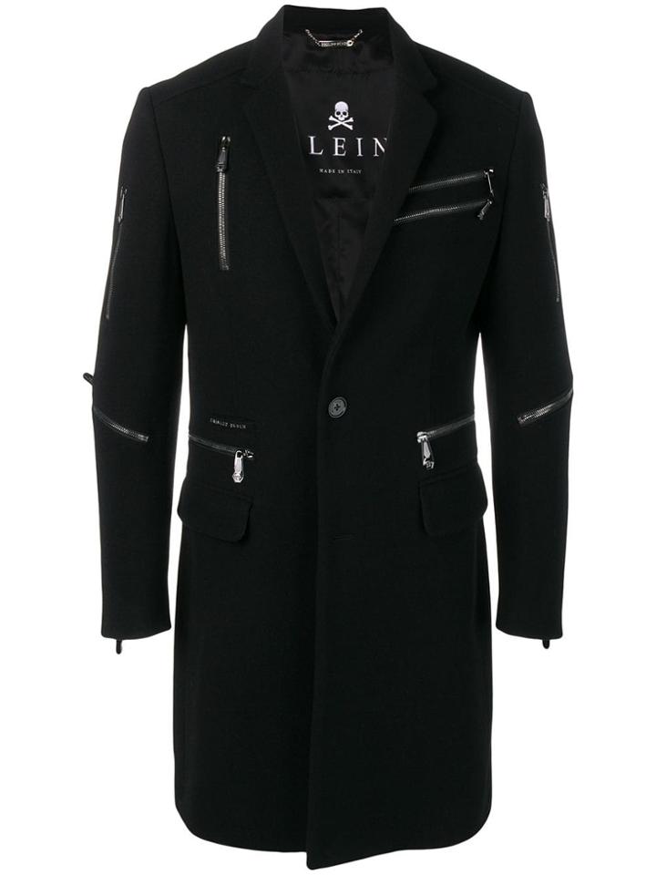 Philipp Plein Single-breasted Zip Coat - Black