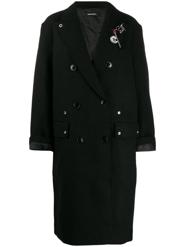 Diesel Embellished Double-breasted Coat - Black