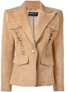 Balmain Lace-up Detailed Blazer, Women's, Size: 40, Brown, Suede