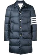 Thom Browne 4-bar Matte Nylon Bal Collar Overcoat - Blue