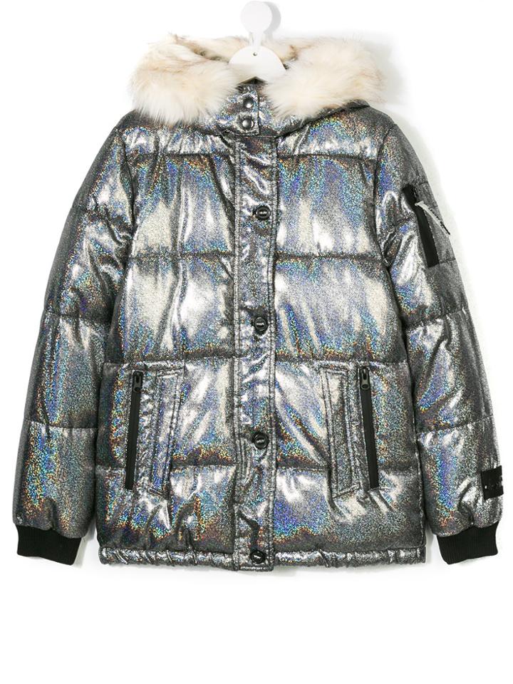 Diadora Junior Teen Padded Coat With Faux Fur Hood - Metallic