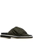 Ganni Forest Green Veda Fabric Crossover Leather Slides