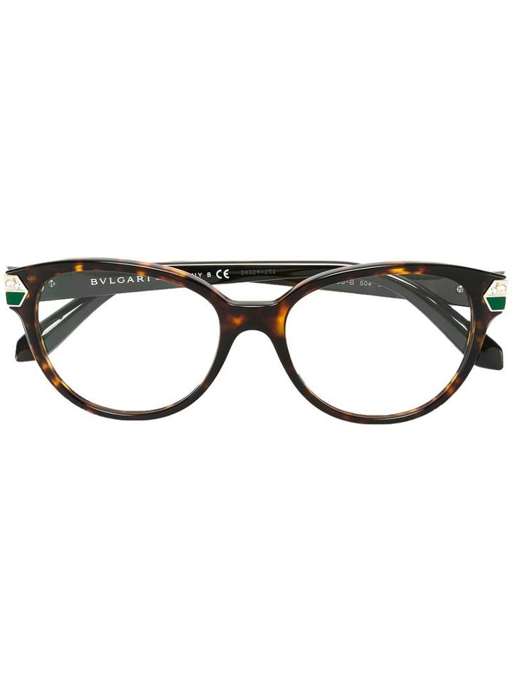 Bulgari Round Frame Glasses, Brown, Acetate