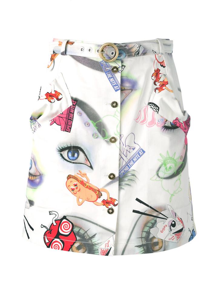 Kenzo Visage Button Down Skirt, Women's, Size: 34, White, Polyester/cotton