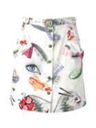 Kenzo Visage Button Down Skirt, Women's, Size: 34, White, Polyester/cotton