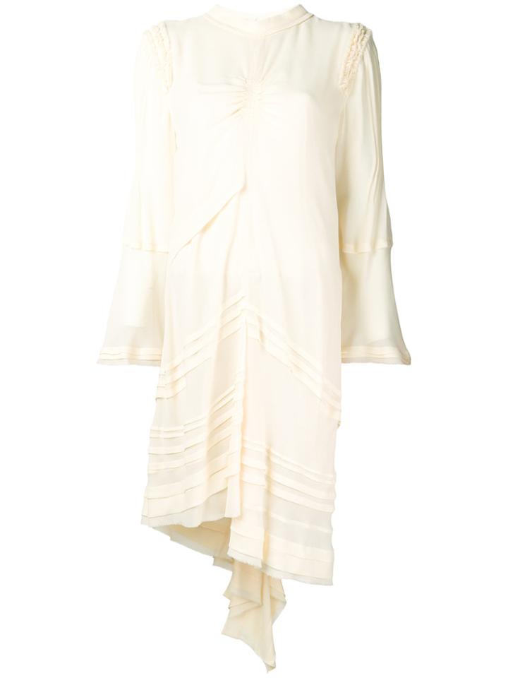 Chloé Ruffle Trim Asymmetric Hem Dress - Nude & Neutrals