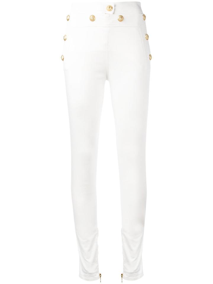 Balmain - Buttoned Skinny Jeans - Women - Cotton/polyurethane - 34, White, Cotton/polyurethane