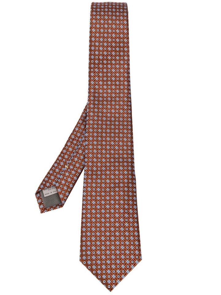 Canali Floral Embroidered Tie - Yellow & Orange