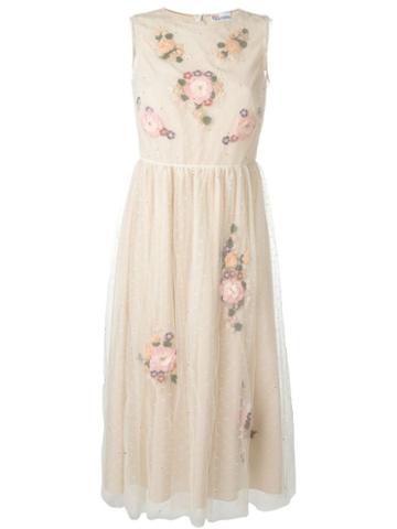 Red Valentino Tulle Flowers Application Dress