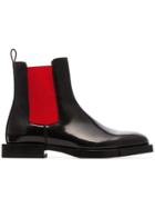 Alexander Mcqueen Black And Red Chelsea Leather Boots