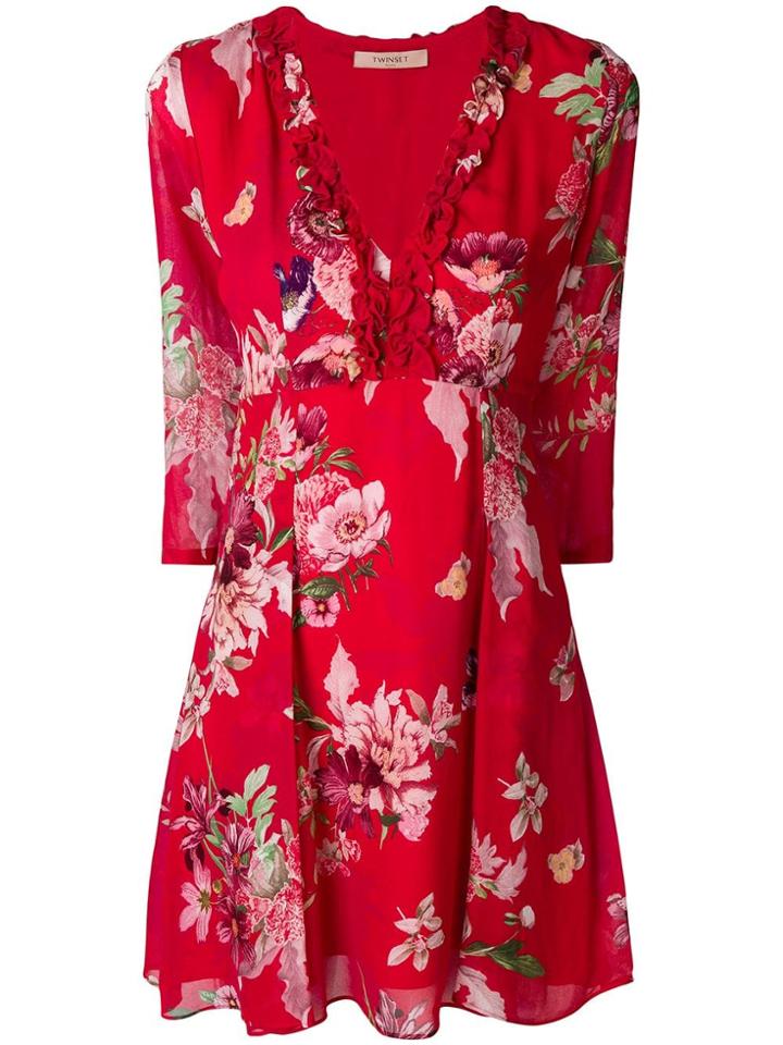 Twin-set Garden Print Mini Dress - Red