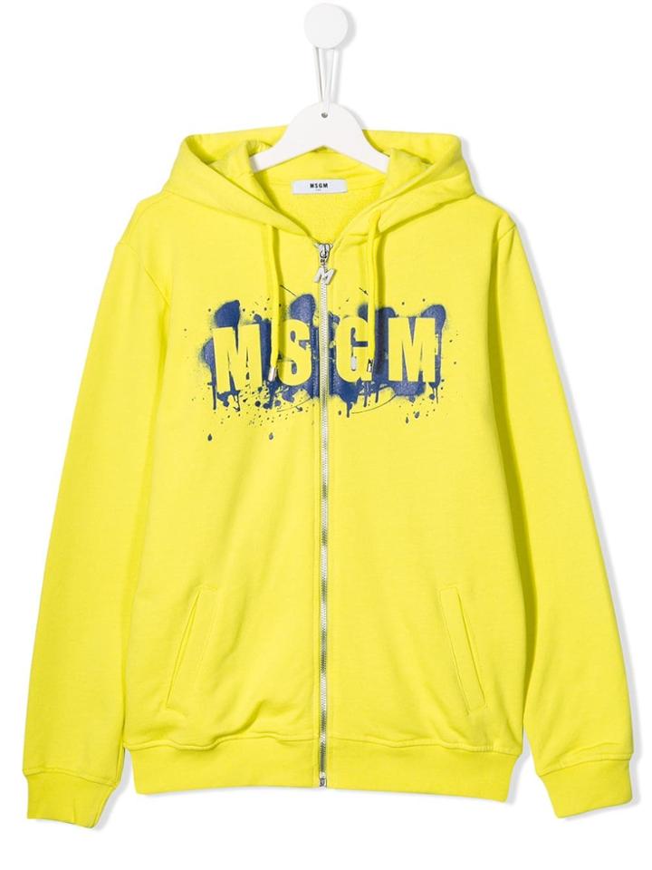 Msgm Kids Teen Graphic Logo Zipped Hoodie - Yellow
