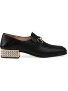 Gucci Horsebit Leather Loafers With Crystals - Black