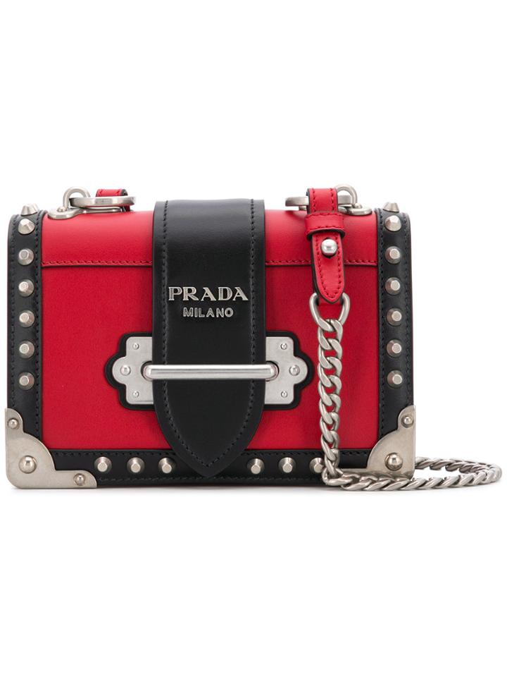 Prada Small Cahier Studs City Crossbody Bag - Red