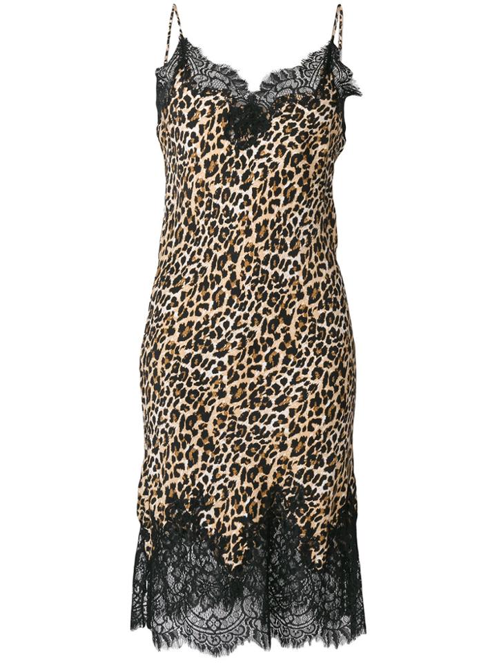 Gold Hawk Lace Trim Leopard Print Dress - Brown