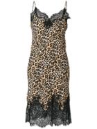 Gold Hawk Lace Trim Leopard Print Dress - Brown