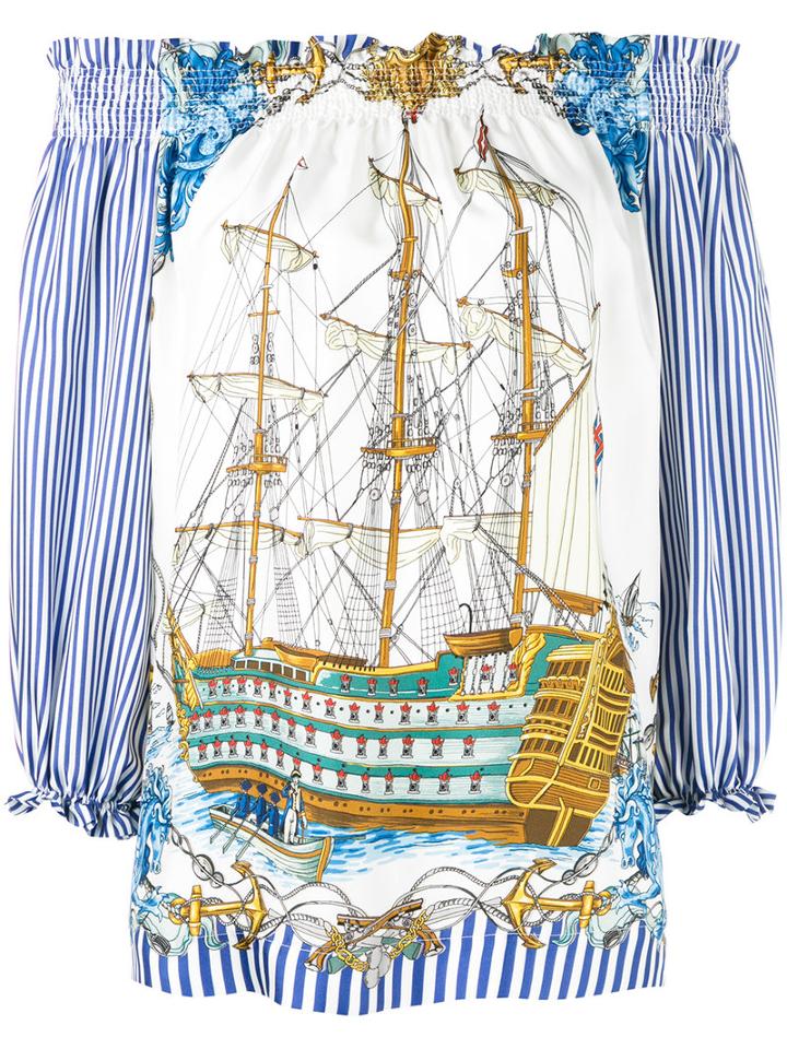 P.a.r.o.s.h. - Ship Print Top - Women - Silk - M, Blue, Silk