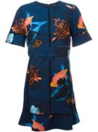 Proenza Schouler Floral Shortsleeved Dress, Women's, Size: 6, Blue, Viscose/silk/polyester