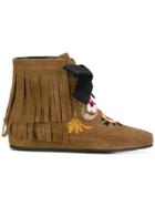 Etro Fringed Embroidered Ankle Boots - Brown
