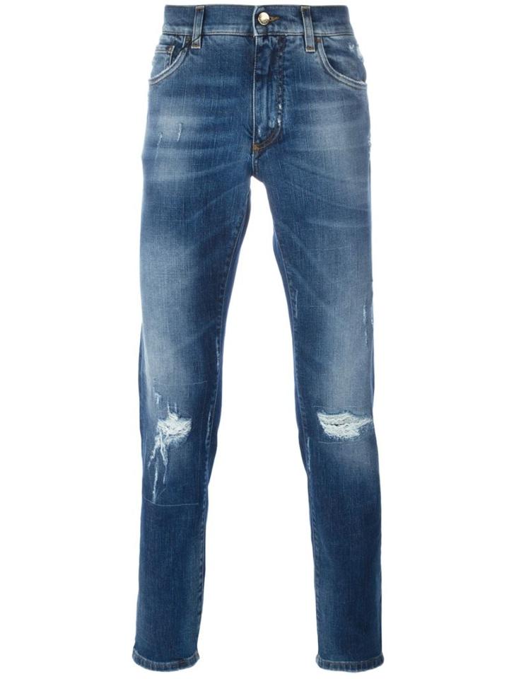 Dolce & Gabbana Ripped Detail Jeans, Men's, Size: 46, Blue, Cotton/spandex/elastane
