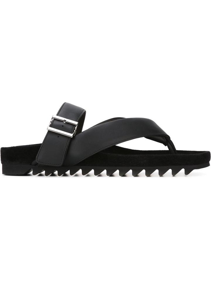Lanvin Thong Strap Sandals, Men's, Size: 10, Black, Calf Leather/leather/rubber