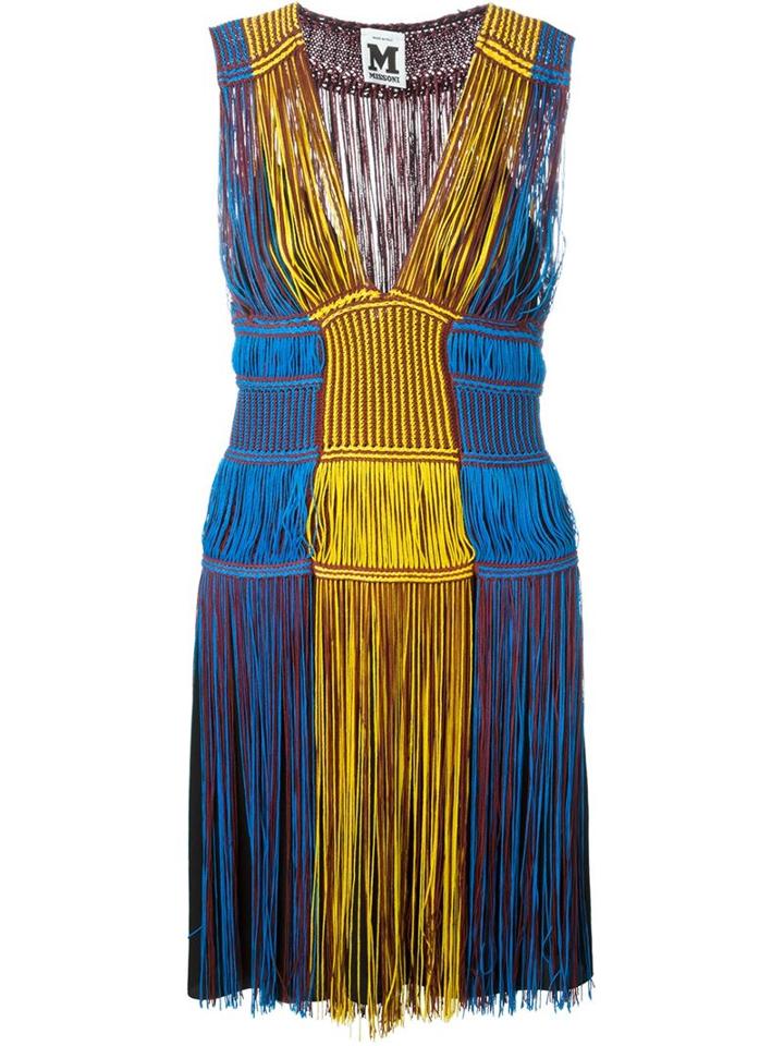 M Missoni Panelled Knit Fringed Dress