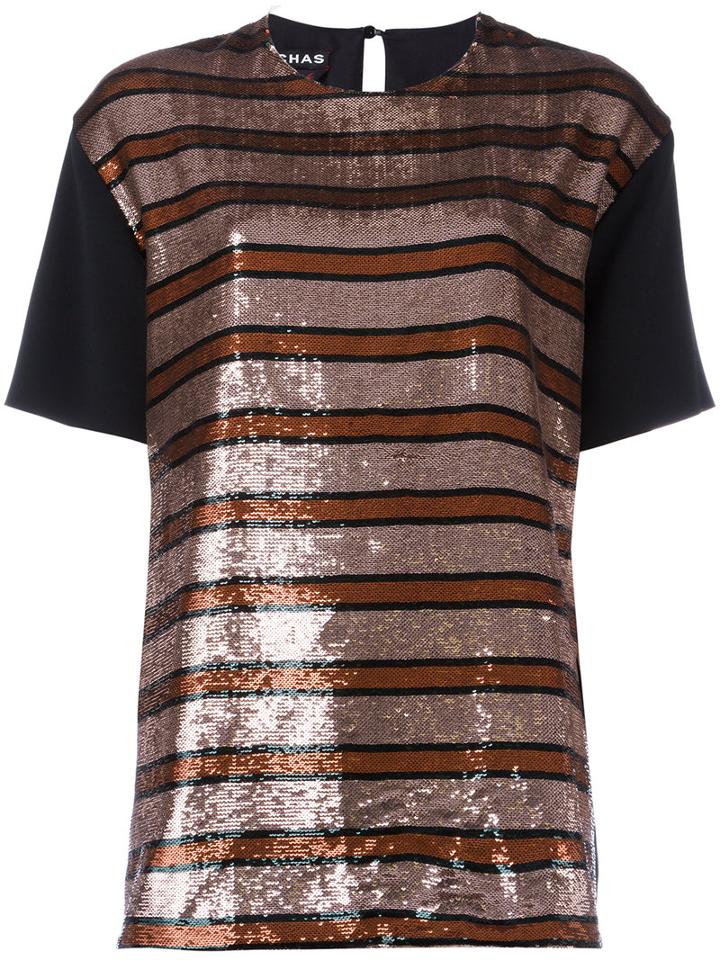 Rochas Sequin Stripe Blouse, Women's, Size: 40, Grey, Polyester/silk/viscose/spandex/elastane