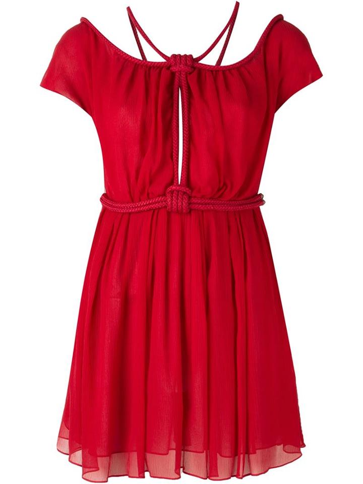 Jay Ahr Rope Detail Off-shoulder Dress, Women's, Size: 36, Red, Silk/nylon