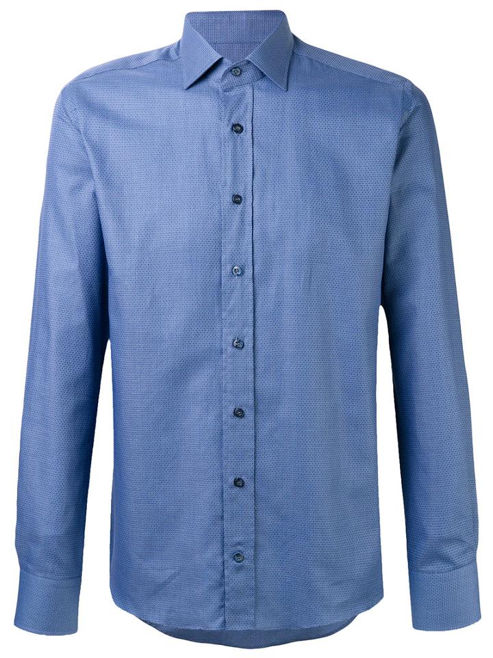 Etro Dots Print Shirt, Men's, Size: 42, Blue, Cotton