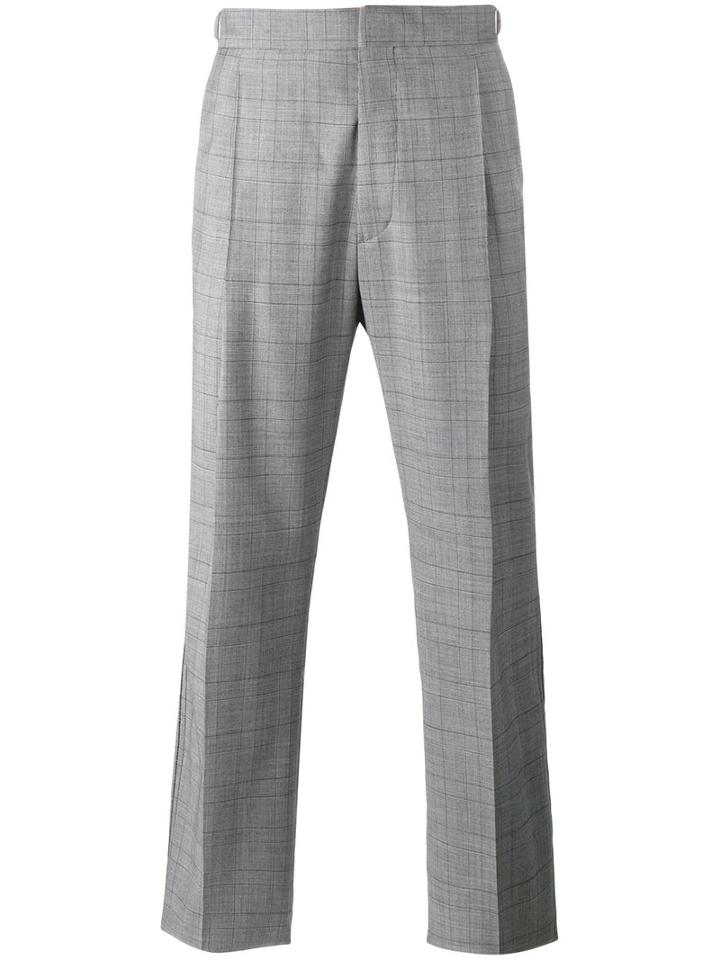 Lanvin Checked Pleated Trousers, Men's, Size: 48, Grey, Virgin Wool/cotton/acetate/viscose