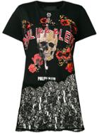 Philipp Plein Printed Lace Hem Tee - Black