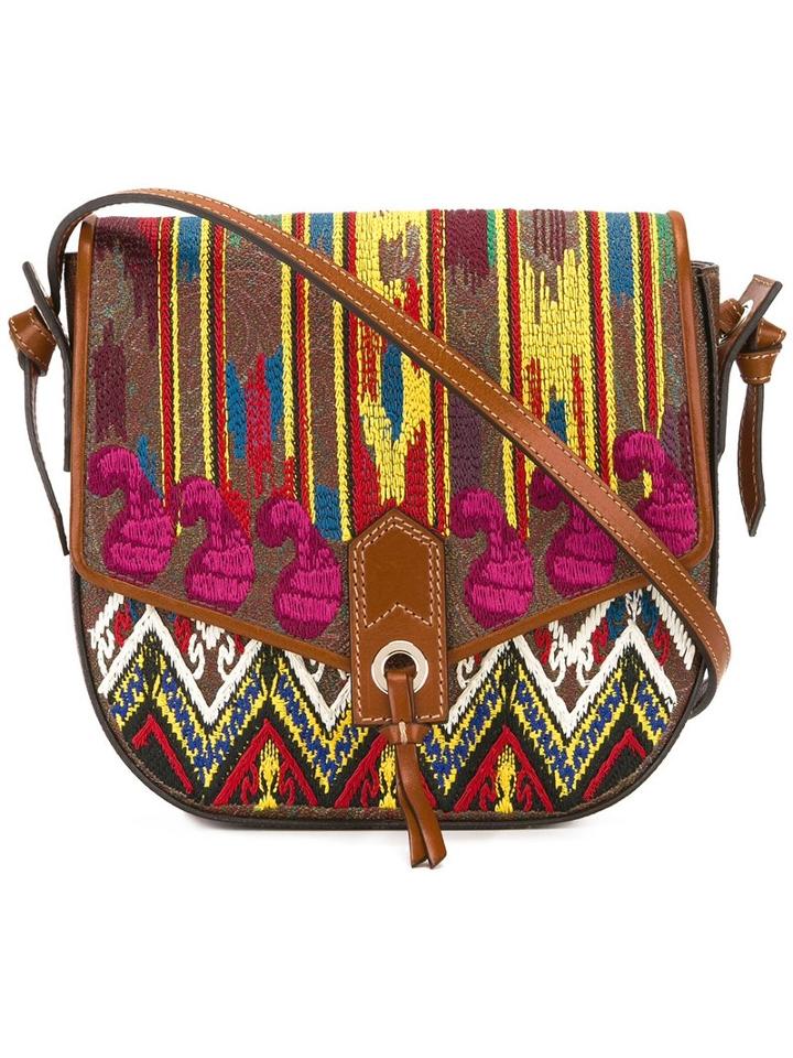 Etro Embroidered Satchel, Women's, Brown, Cotton/polyester/pvc/calf Leather