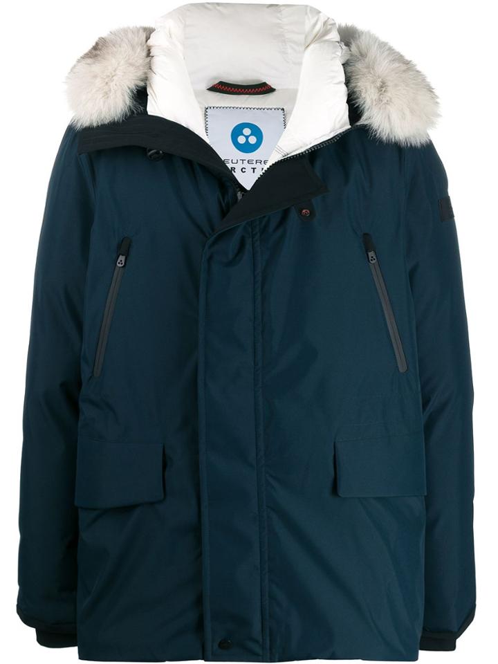 Peuterey Fur-trim Duffle Coat - Blue
