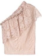 Msgm - Single Sleeve Lace Blouse - Women - Cotton/polyamide/viscose - 40, Pink/purple, Cotton/polyamide/viscose