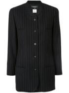 Chanel Pre-owned Pinstriped Collarless Jacket - Black