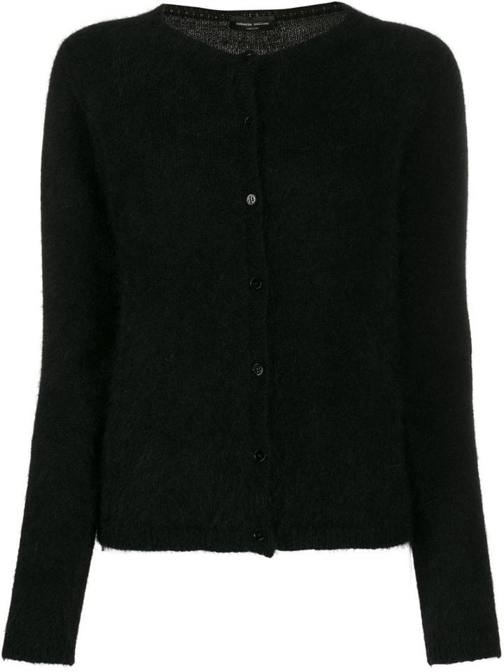 Roberto Collina Fluffy Button Cardigan - Black