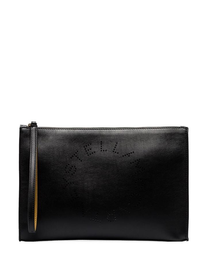 Stella Mccartney Black Perforated Logo Faux Leather Clutch Bag