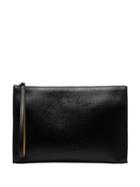 Stella Mccartney Black Perforated Logo Faux Leather Clutch Bag