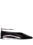 Jil Sander Black Square Toe Metal Anket Leather Flat Pumps
