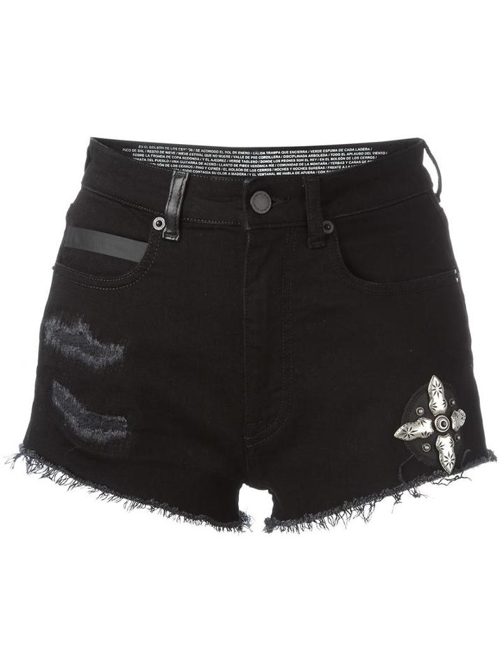 Marcelo Burlon County Of Milan Frayed Denim Shorts, Women's, Size: 26, Black, Cotton/polyester/spandex/elastane/zamac
