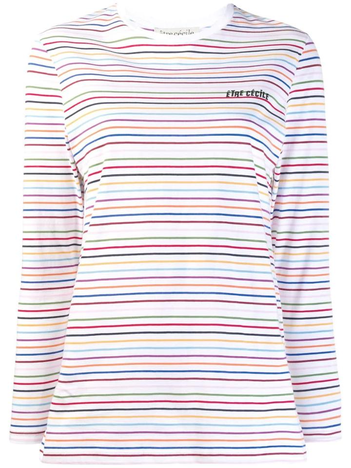 Être Cécile Rainbow Striped Top - White