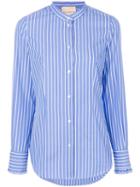 Erika Cavallini - Mandarin Neck Striped Shirt - Women - Cotton - 42, Blue, Cotton