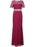 Marchesa Notte Lace Floor Length Gown, Women's, Size: 12, Pink/purple, Polyester
