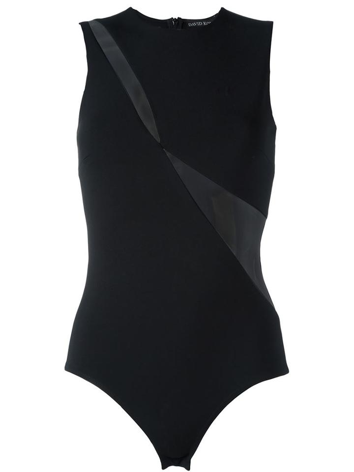 David Koma Sheer Detail Bodysuit, Women's, Size: 8, Black, Polyester/viscose/polyamide/spandex/elastane