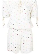 Alicia Bell Heart Embroidered Playsuit - White