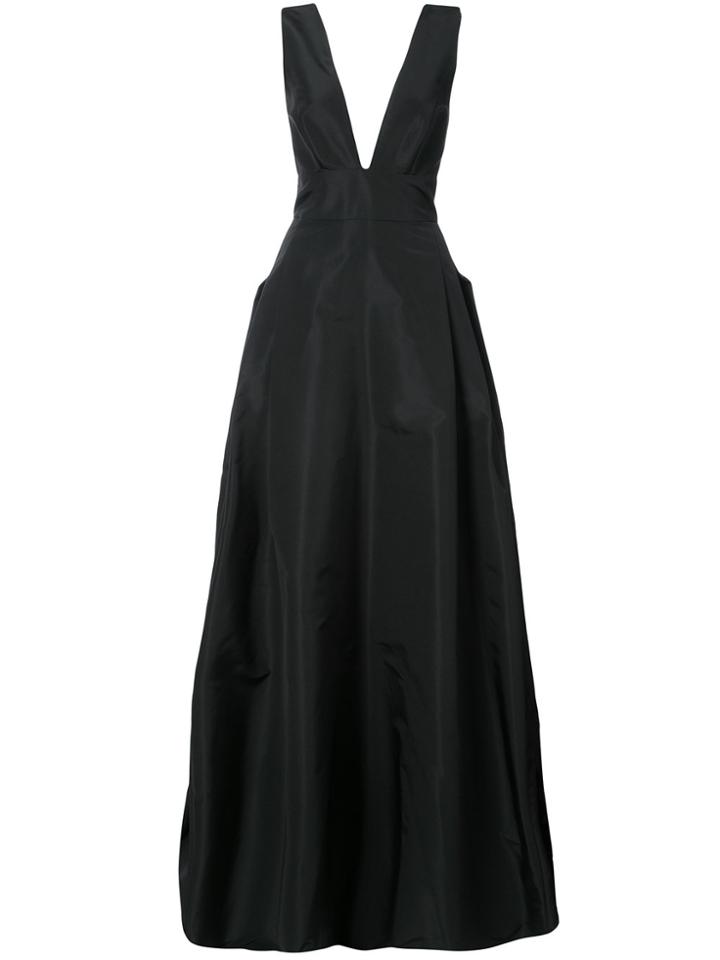 Carolina Herrera Deep V-neck Flared Gown - Black