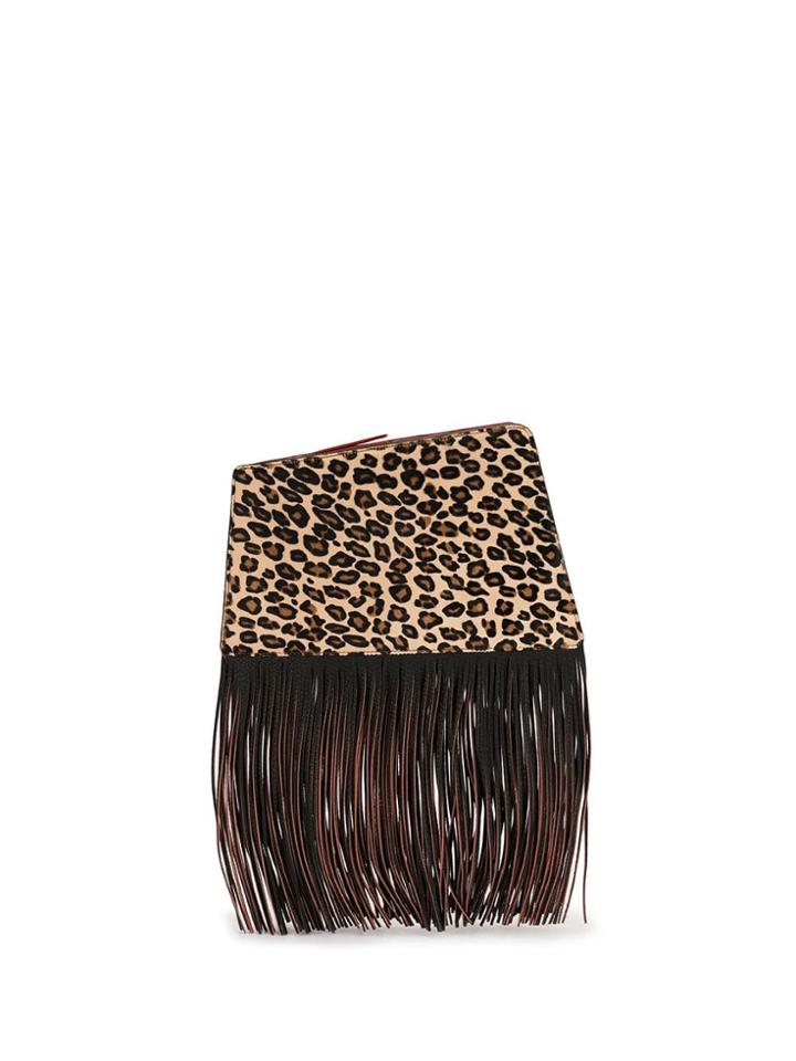The Volon Dia Leopard Fringe Clutch - Brown