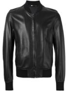 Dolce & Gabbana Leather Bomber Jacket, Men's, Size: 48, Black, Lamb Skin/silk/polyamide/spandex/elastane